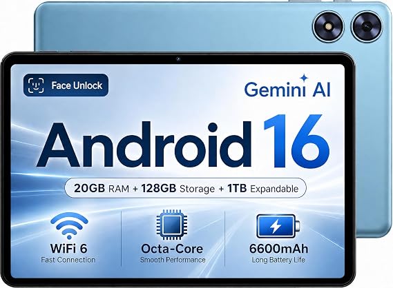 SVITOO Android Tablet 10 Inch, 20GB RAM 128GB ROM Expandable WiFi 6 Blue