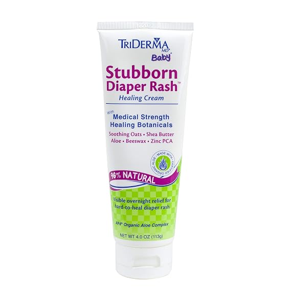 TriDerma Stubborn Diaper Rash Cream, Soothing Overnight Relief, 4 oz | For Irritated, Hard-to-Heal Skin. Visible overnight relief. Allantoin 1.5% barrier, non-greasy, won't stick like zinc oxide.