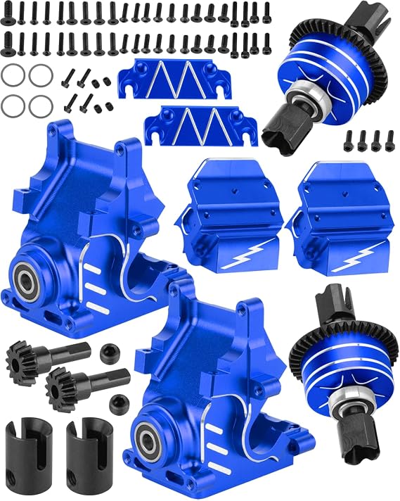 RC Diff Housing Gearbox Case Upgrades Part for 1/8 Typhon Kraton Outcast Notorious 6S BLX,1/7 Infraction Limitless Mojave 6S BLX,Front Rear Transmission Box w/ 43T+10T Gear,Navy Blue