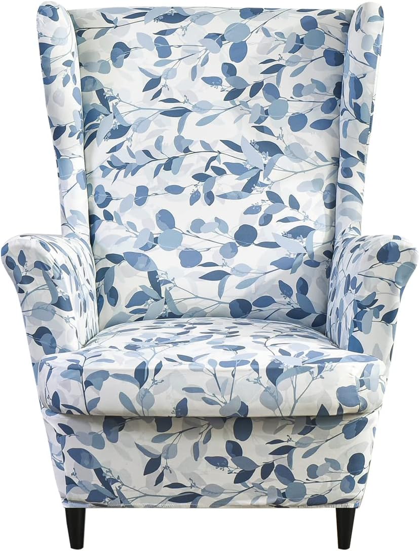 HAOYONG Wing Chair Slipcovers Printed Wingback Chair Covers 2 Pieces Wingback Armchair Slipcover Stretch Chair Slip Covers Washable Armchair Protector Cover for Living Room and Bedroom