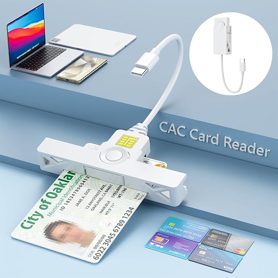 USB C CAC Smart Card Reader,DOD Military Type-C Common Access id Credit Card/ID/IC Bank/Health/Government/PIV CAC Chip Card with Windows, Mac OS for Android Phones, MacBook Pro,iPad,Tablet-Mini & Fold