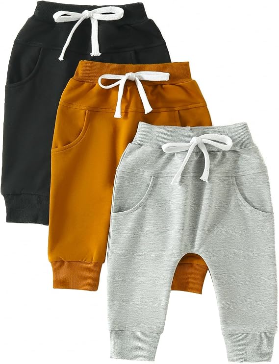 Tsnbre Baby Pants Toddler Infant Newborn Baby Boy Girl Sweatpants Long Joggers Pants Unisex Boy 's Clothing 3 Pack
