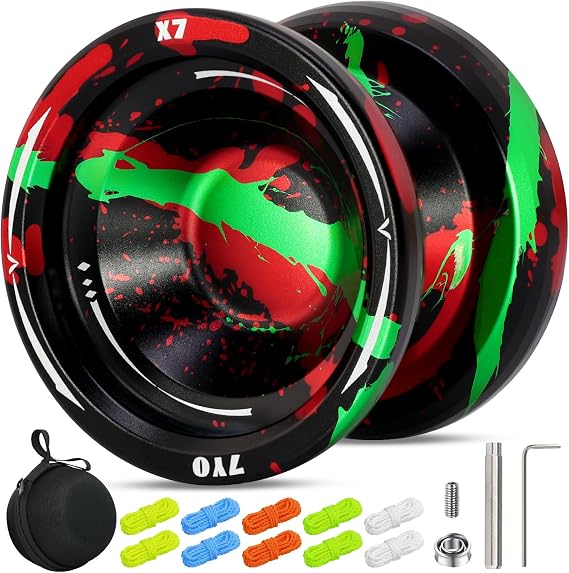 X7 Responsive Yoyo for Kids, Professional Trick Yoyo with KK Bearing, Bearing Removal Tools, Bag, 10 Yo-yo Strings (Black Green Red)