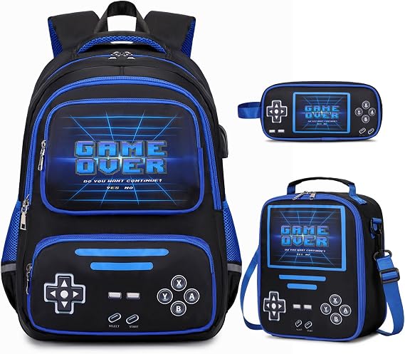 ACESAK Gamer Backpack for Boys - Cool Luminous School Backpack with Lunch Bag Pencil Case - Kids Boys Backpack Elementary Middle School Book Bags for Teen Boys with USB Charging Port (Black