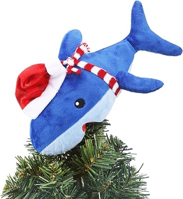 Christmas Tree Toppers 10 x 8 Inch Large Funny Animal Tree Topper Plush Hanging Christmas Ornaments Cute Adorable Xmas Decorations for Holiday Birthday Party Favors Shark