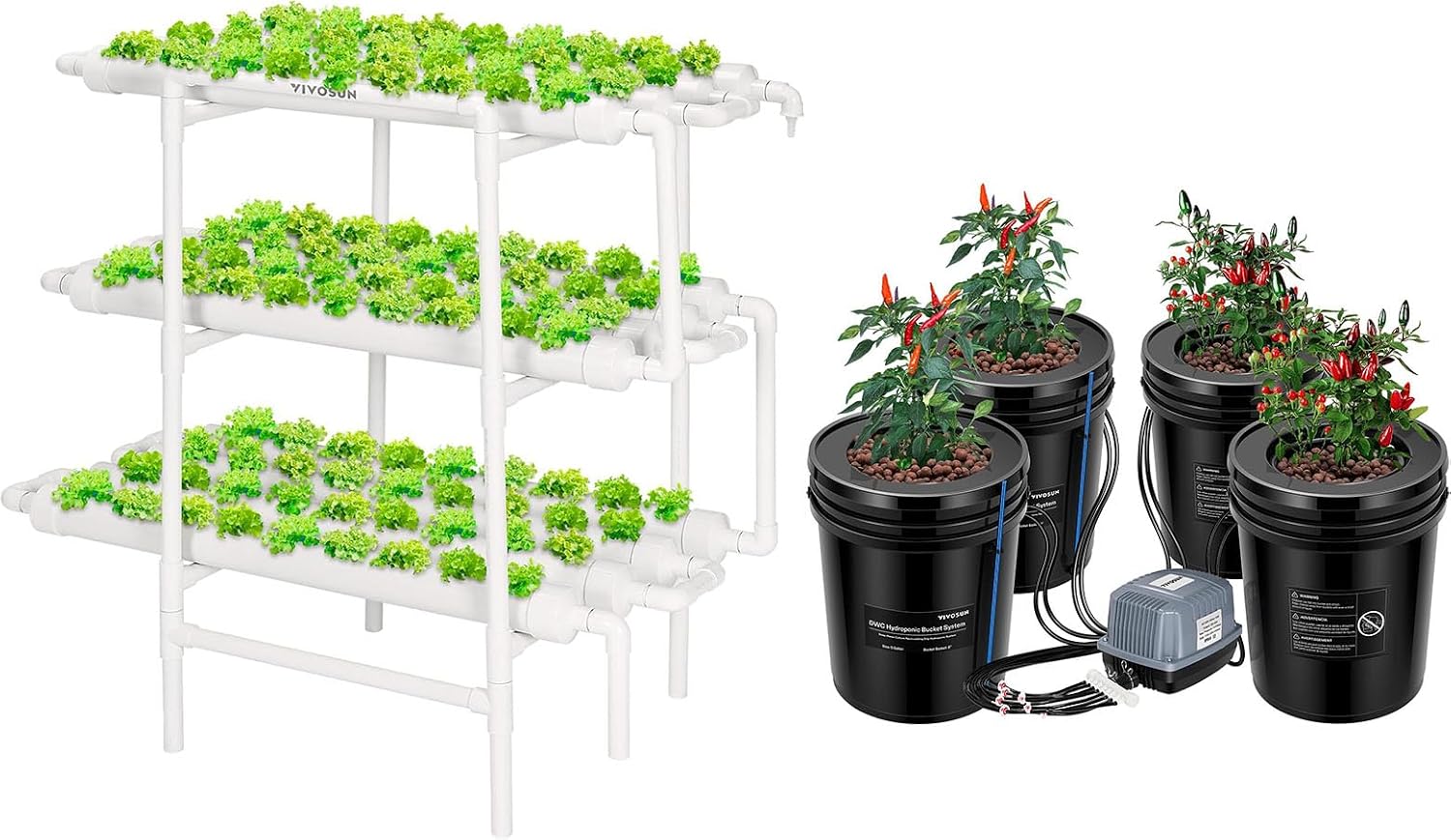 VIVOSUN DWC Hydroponics Grow System, 5-Gallon Deep Water Culture, and Hydroponics Growing System 108 Plant Sites, 3 Layers 12 Food-Grade PVC-U Pipes Gardening System Grow Kit