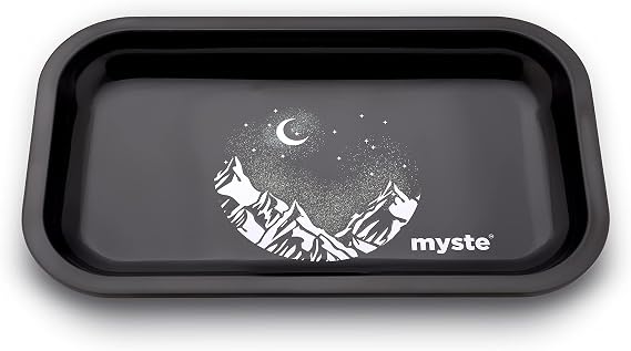 MYSTE Metal Rolling Tray Large 27 cm x 16 cm, Premium with Rounded Edges, Black, [pairable with the grinder]