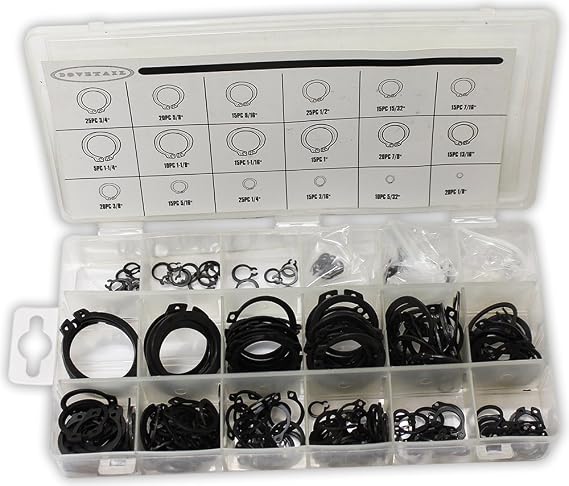 DOVETAIL 300 Piece Assorted Snap Ring Set | Black Finish | Set Includes Sizes From 1/8" (0.3 cm) to 1 1/4" (3.18 cm) | A Must-Have for Every Workbench