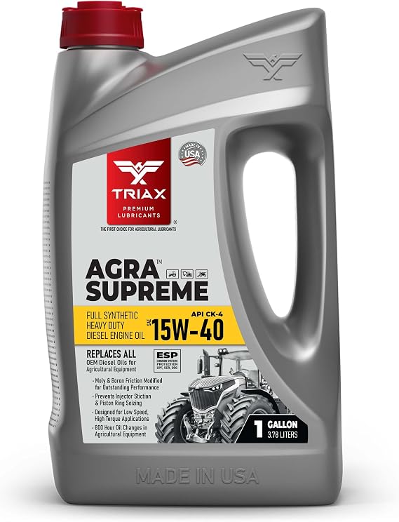 TRIAX Agra Supreme 15W-40 CK-4/CJ-4 Full Synthetic, Extreme Performance Agricultural Equipment Diesel Oil, Moly Friction Modified, Shear Stable, High Load Capacity (1 Gallon)