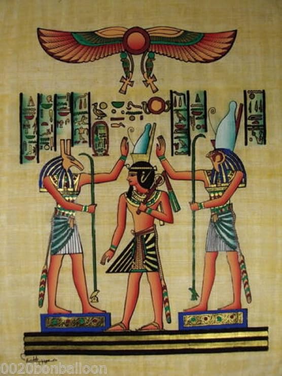 100% Authentic Egyptian Original Hand Painted Painting Papyrus Paper Pharaoh Egypt Ancient 12"x16" (30x40cm) Anubis Horus Isis Cartouche Hieroglyphic Scroll History Pharaohs Papyri Hieroglyphics