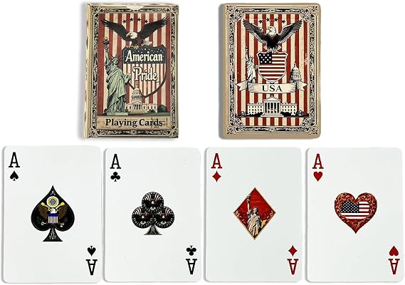 VZONE American 250th Anniversary Playing Card, 100% Plastic Waterproof Standard Deck Playing Cards, American Pride Includes Statue of Liberty, American Flag, Great Seal of the US