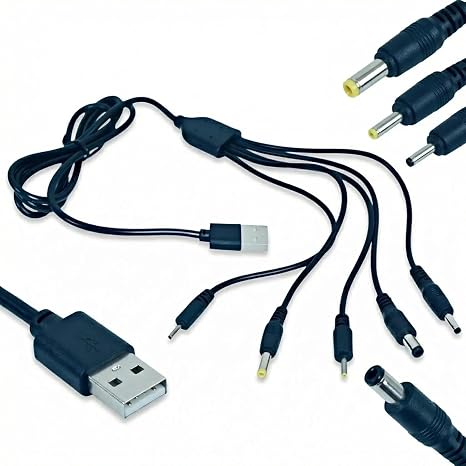 USB to DC Power Cable with Multiple DC Plug Tips, Universal DC Charger Lead for Router LED Light Speaker Fan and Small Devices, Stable Replacement Power Cord 