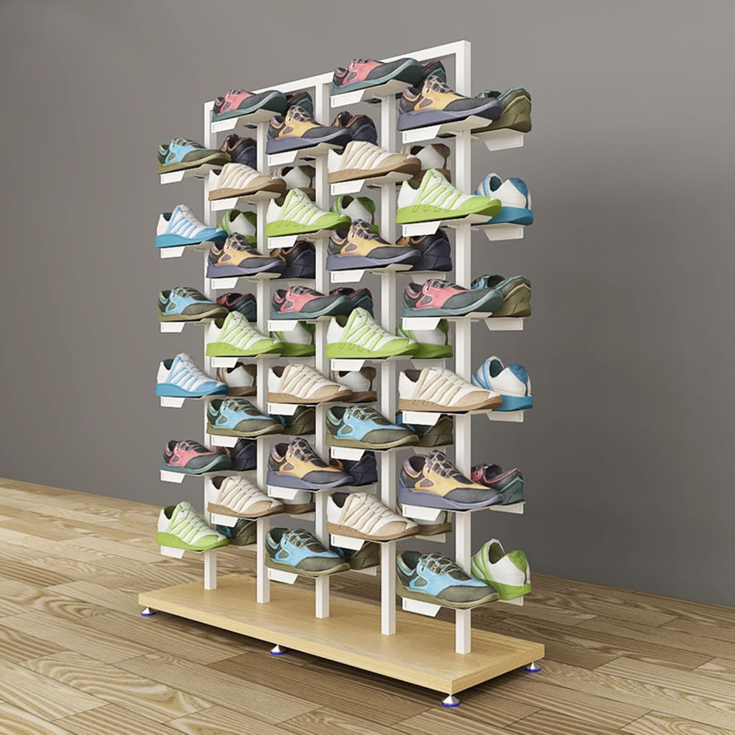 Commercial Clothing Store Shoe Rack, Creative Modern Retail Boutique Sneaker Basketball Shoes Display Shelf, Large Free Standing Shoe Rack Double-Sided OrganizWhite 2-One Size