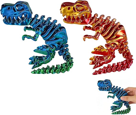 2Pcs 3D Printed Dinosaur Skeleton Toy Articulated Dinosaur Bones Fidget Toy Realistic Flexible Joints 3D Printed Animals Model Desk Decor for Home Office Stress Relief Gift for Kids Adults (Set 4)