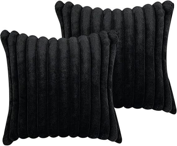 COTEY 16x16 Decorative Faux Fur Throw Pillow Covers Set of 2- Black