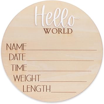 Hello World Wooden Baby Birth Announcement Sign, Newborn Name Date Time Weight Length Board, Neutral Nursery Decor Photo Prop Keepsake White