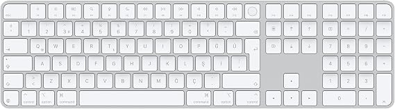 Magic Keyboard with Apple Touch ID and Numerical Keypad: Bluetooth, rechargeable. Works with Mac computers with Apple chip; Turkish Q Keyboard, White keys (USB-C)