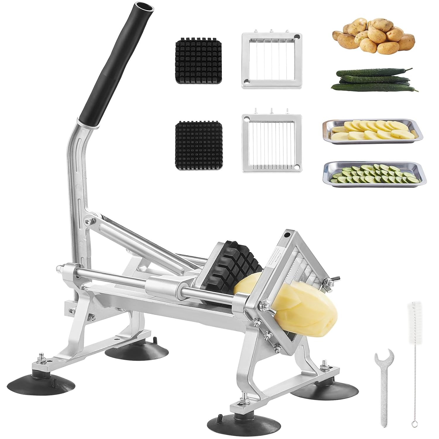 VEVOR Commercial Vegetable Slicer 1/4 + 3/8 + 1/2 Inch Fruit Slicer Vegetable Slicer Made of Stainless Steel & Aluminium Alloy Manual Slicer with Non-Slip Feet for Radishes Onions Potatoes