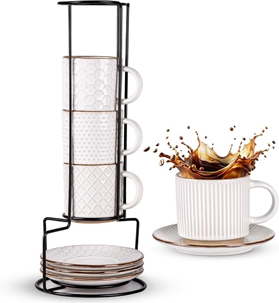 GBhome 8 OZ Stackable Coffee Mugs Set of 4, Ceramic Coffee Cups Set
