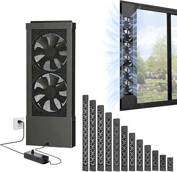 Vertical Window Fan for Sliding Windows - Slim Retractable Window Exhaust Fan for Kitchen Bathroom Home Smokers, No-Drill Installation, Quiet High Velocity Ventilation,44~50cm/17.32~19.69in