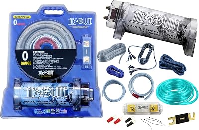 Absolute USA KITCAP0GASI 4.0 Farad Power Capacitor 0 Gauge Car Amplifier Installation Wiring Complete Kit Silver