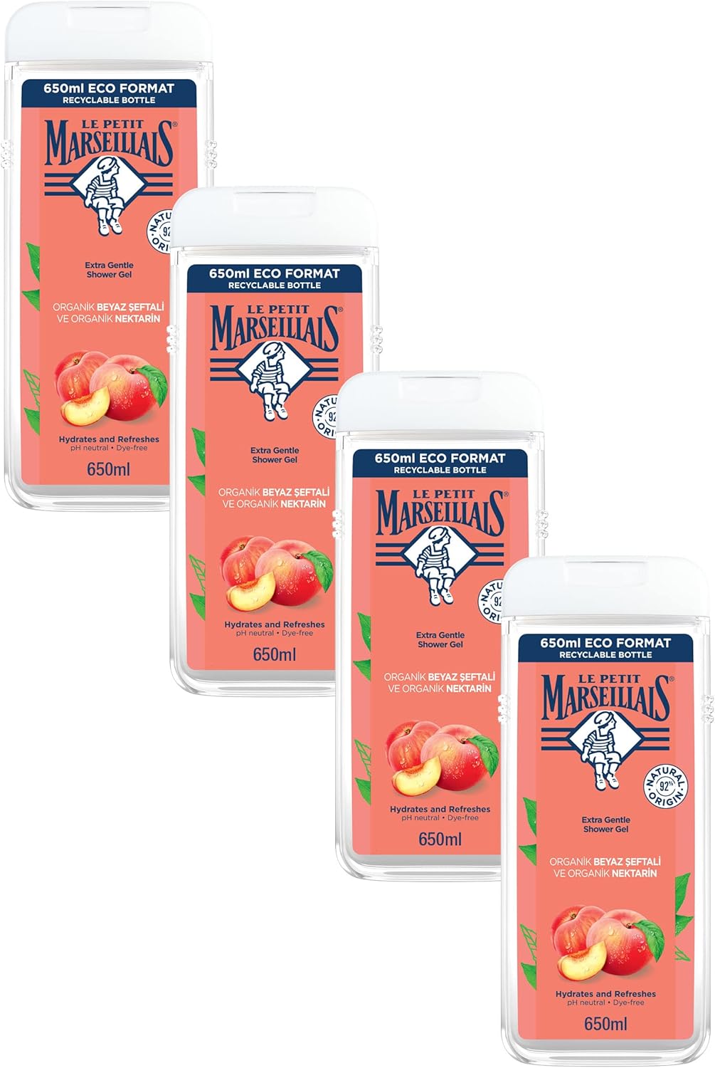 Le Petit Marseillais Shower Gel White Peach & Nectarine 4 x 650 ml