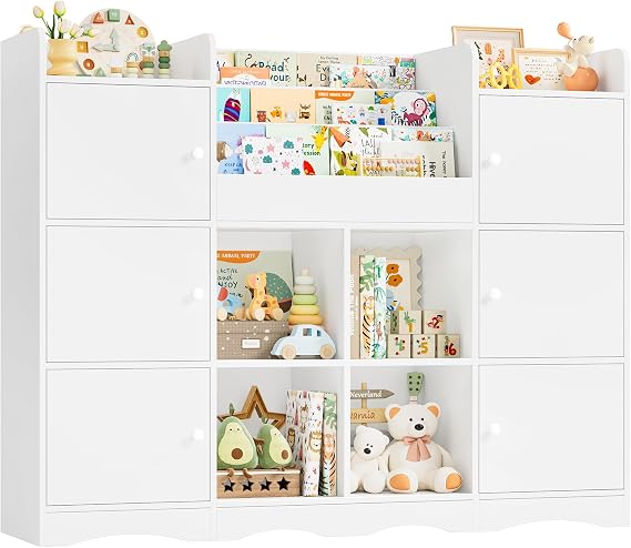 FOREHILL Toy Storage Unit Kids Storage 3-tier Kids Bookshelf with 6 Doors