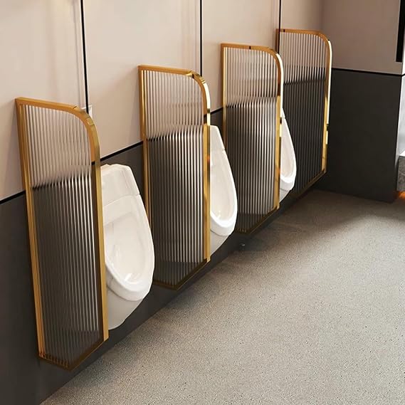 Wall-Mounted Glass Urinal Partition, Stainless Steel Frame, Thickened Design, Electroplated Process, Gold Privacy Screen, Suitable for Public Spaces, Schools (100cm/39.4in)