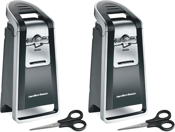 Hamilton Beach Smooth Edge Electric Automatic Can Opener for Kitchen with Easy Push Down Lever,Extra Tall,Includes Stainless Steel Scissors,Black and Chrome (76607),(Pack of 2)