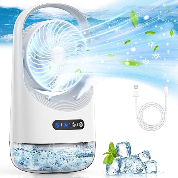 Portable Air Conditioners, Mini Air Conditioner with 120 Autorotation, Air Cooler with 7-color night light and force 3 winds, Portable Air Conditioner with Office, Bedroom, Room, Home & Camping