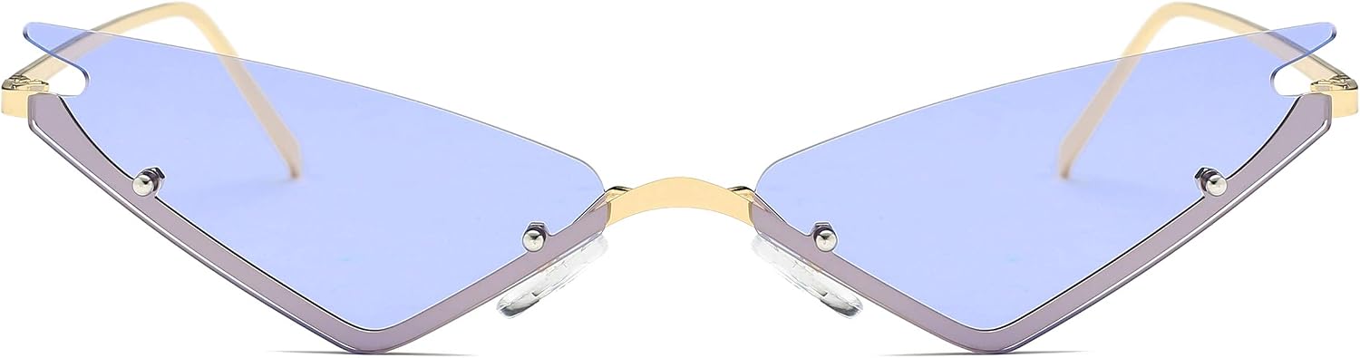 Armear Small Cateye Sunglasses Futuristic Rimless Colored Mirrored Lens