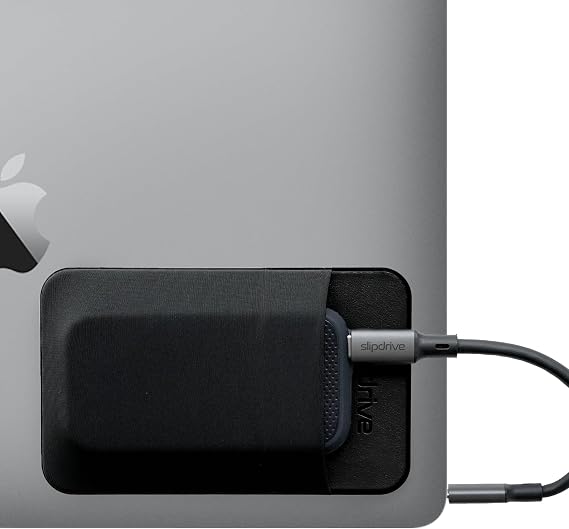 Slipdrive - Portable Hard Drive Sleeve for Laptop - SSD Solid State Drive - Reusable Adhesive - Stick on External Hard Drive Carrying Case - Pocket Pouch (Small, Black)
