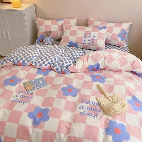 Bedding Duvet Cover Set Queen Size, Soft Breathable Floral Bedding Comforter Cover Set, with Zipper Closure Farmhouse Dorm Bedding Set for All Seasons, Inches 2 Pillow Cases,Blue 3,Full