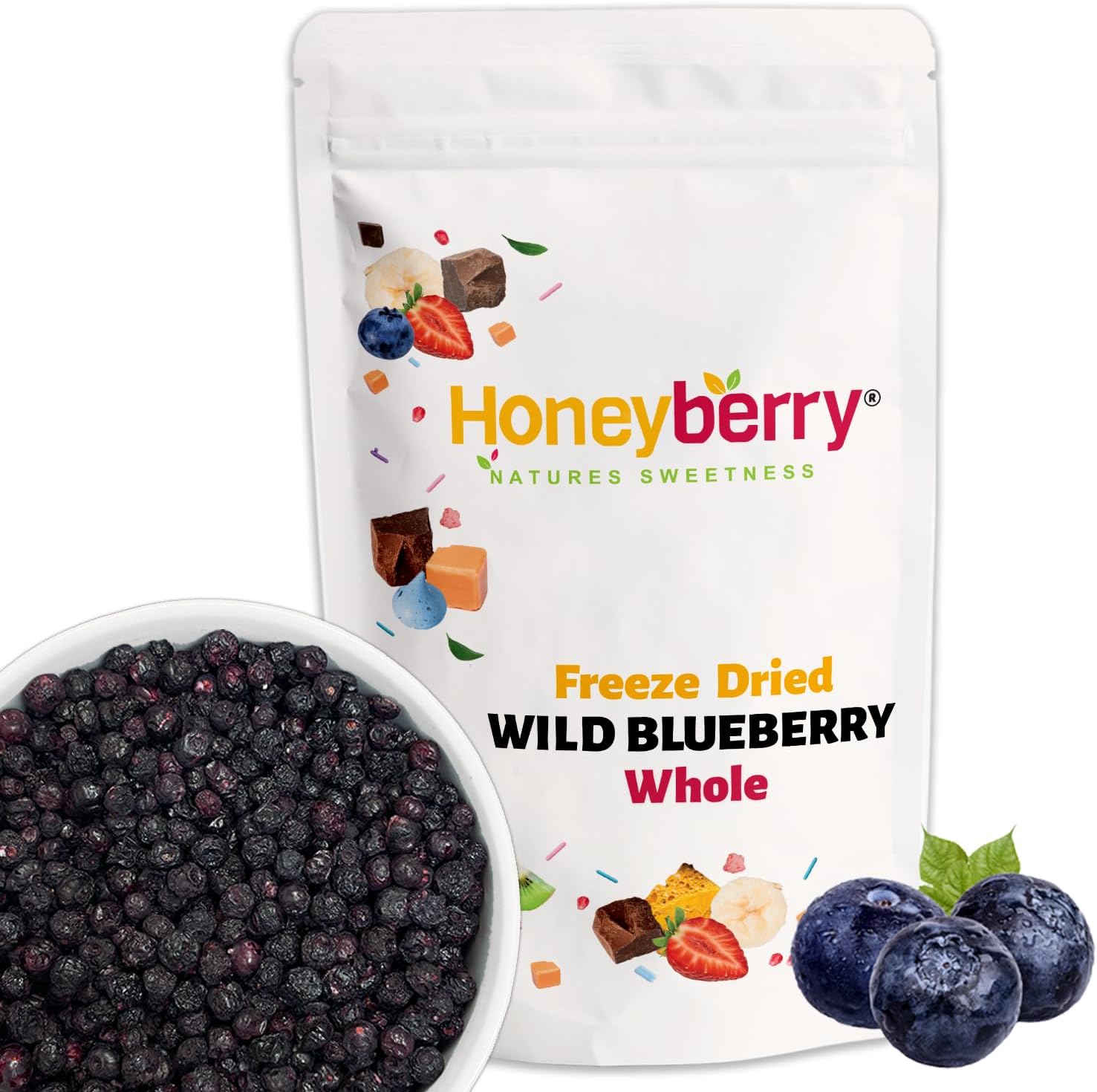 Freeze Dried Whole Wild Blueberry 50g - 100% Natural Blueberries Grown Wild, Harvested From Lowbush - Superfood Non-GMO Freeze Dried Berry Fruit Perfect for Baking, Smoothie, Porridge Oats or Snacking