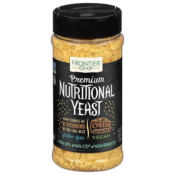 Frontier Co-op Premium Nutritional Yeast Flakes, 3.6 oz. - Vegan, Gluten-Free, Kosher, Non-Irradiated Seasoning, Dairy-Free Cheese Flavor, Rich in B Vitamins