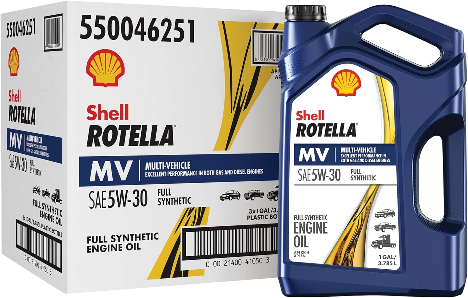 Shell Rotella T6 MV Multi-Vehicle Full Synthetic 5W-30 Diesel Engine Oil, 1 Gallon 3 Pack