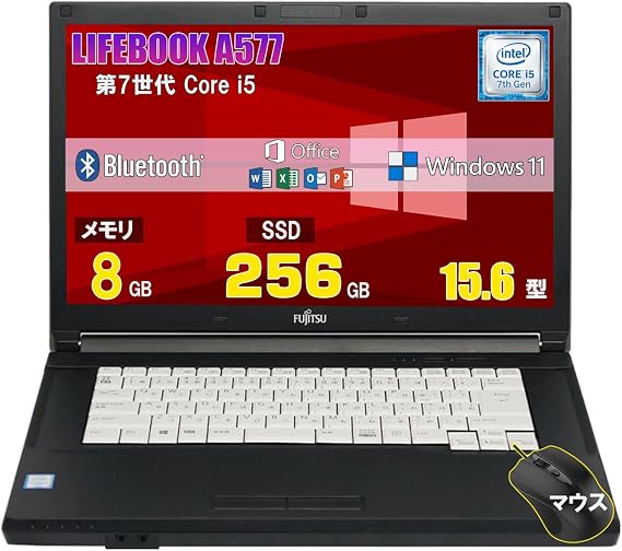 Used Laptop Fujitsu Lifebook A577 7th Generation Core i5 7200U Memory 8GB SSD256GB Windows 11 MS Office 2019 Large Screen 15.6 inch DVD Drive Wi-Fi USB 3.0 HDMI No Initial Setup Required For Beginners