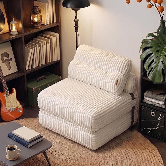 Pinmoco Boneless Folding Sofa Bed, Convertible Sleeper Chair, Off White