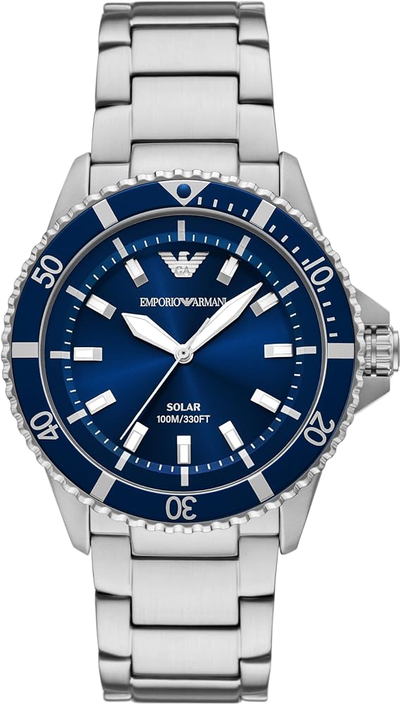 Emporio Men's World Explorer Solar-Powered Three-Hand Stainless Steel Watch (Model: AR11697)