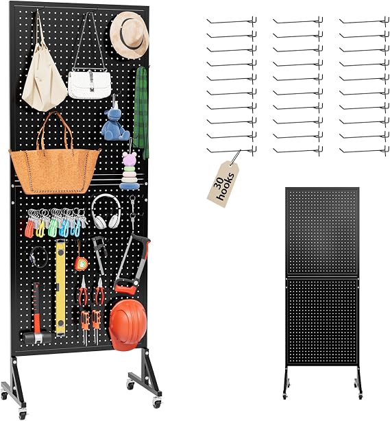 2 x 5.5 FT Metal Pegboard Display Stand with Wheel & Leveling Feet