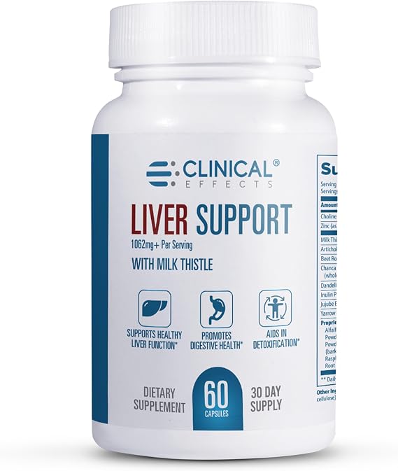 Clinical Effects: Liver Support - Natural Milk Thistle and Zinc Supplement - 60 Veggie Capsules - Helps Detox and Cleanse The Liver - Supports Liver Function and Digestive Health - Made in The USA