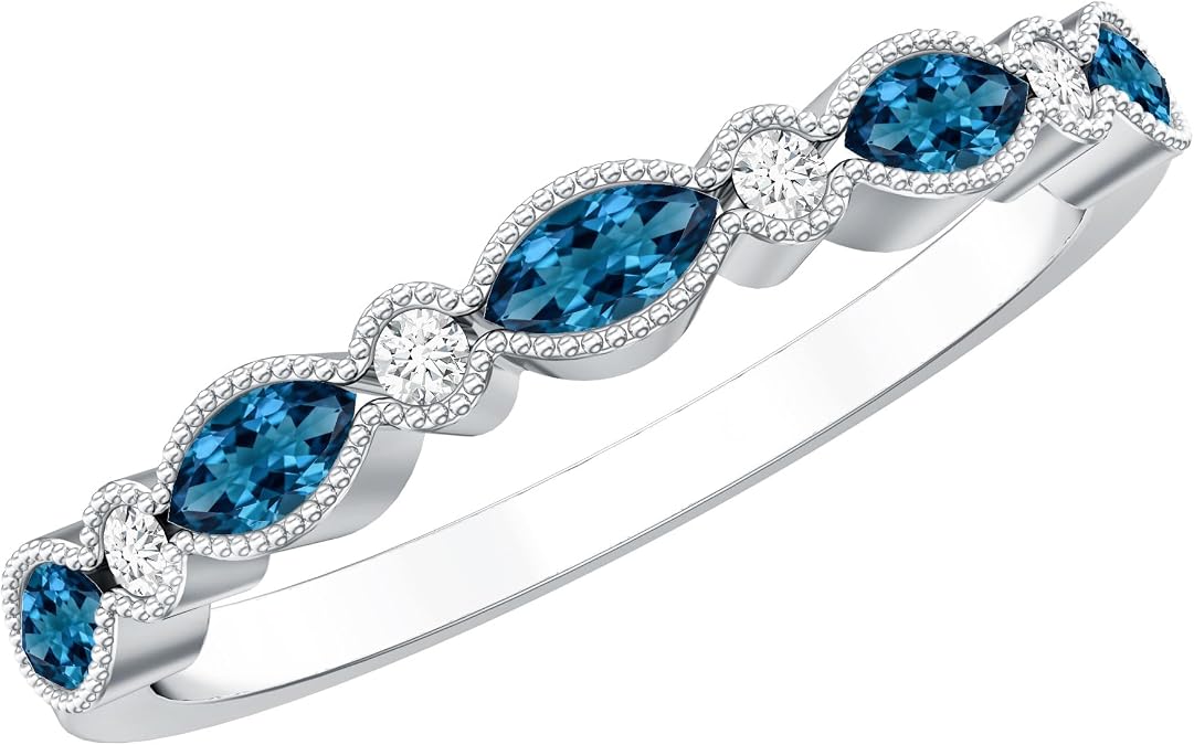 Natural London Blue Topaz Eternity Wedding Ring in Silver, Aaa Quality