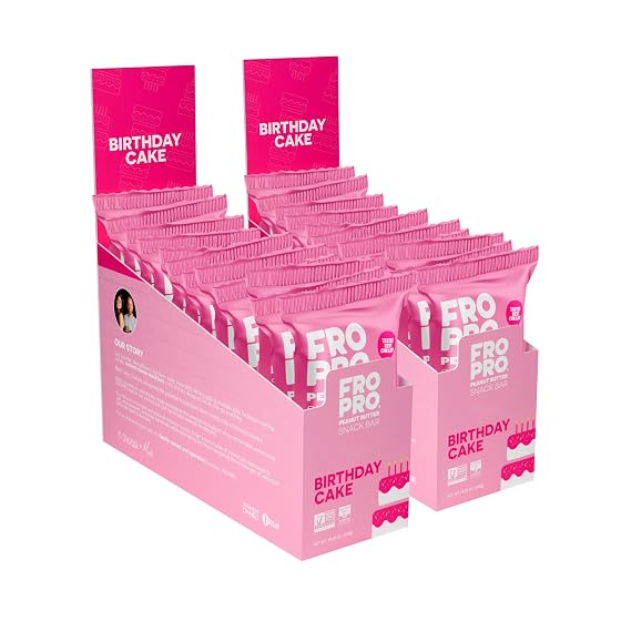 FROPRO Plant Protein Snack Bars, One Bite Crave-Worthy Taste, Honey-Sweetened Plant-Based Protein Bars, 910g Protein, Gluten & Dairy Free, Snack Size On-the-Go, Birthday Cake, 24 Pack