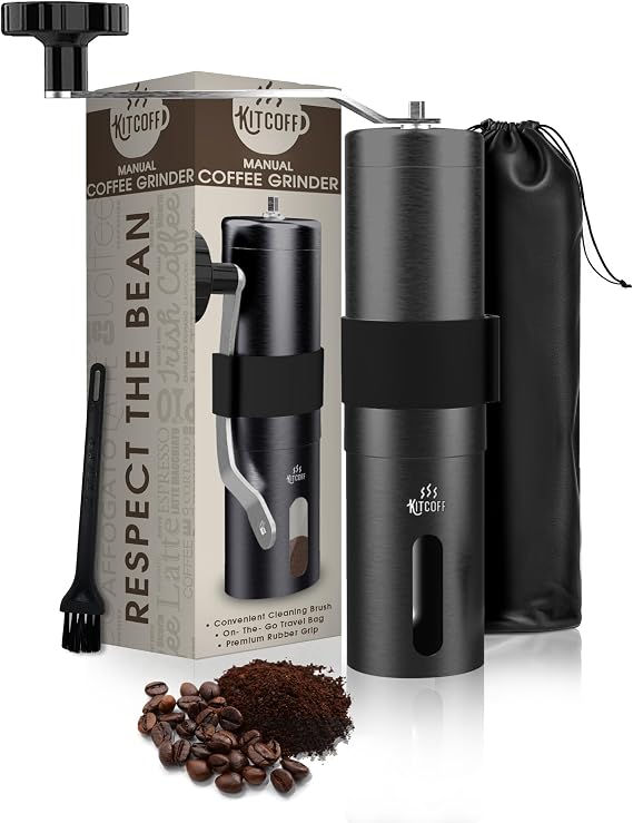 Manual Coffee Grinder Stainless Steel Conical Burr Coffee Bean Grinder with Hand Crank, 18 Adjustable Settings, Storage Pouch and Sturdy Grip Portable Coffee Grinder for Camping or Travel