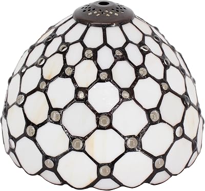 Small Tiffany Lampshade Replacement Only Stained Glass Style Lamp Shade 8 Inch Fit for Table Desk Lamp, Pendant Ceiling Light Fixture Cream Bead