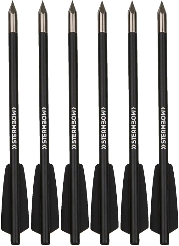 Steambow Elegant All-Black Aluminum Bodkin Arrows with Hardened Steel Tips, Set of 6 | Maximum Penetration Logo Engraved Shafts Paired with Steel Tips | AR-Series | 0000401