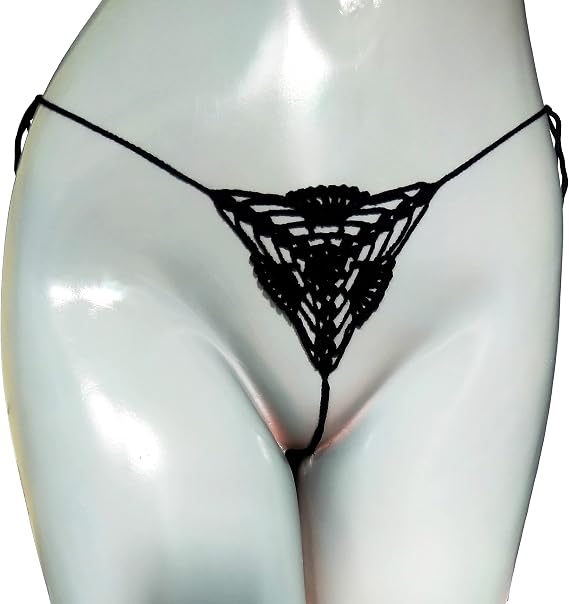 Black Crochet extreme micro bikini bottom See through micro g-string thong
