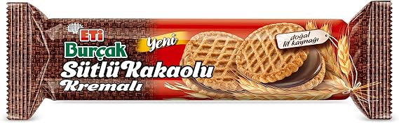 Eti Burçak Sütlü Kakaolu Kremalı Yulaflı Bisküvi 100 g x 12 Adet