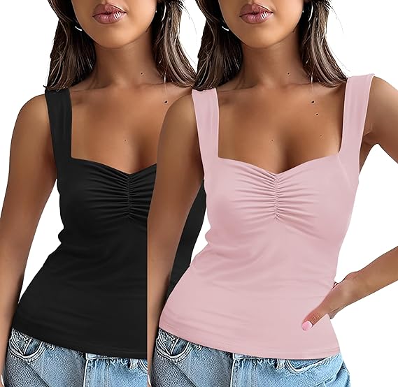 Micoson Womens Tank Tops Summer Sweetheart Neck Sleeveless Strappy Backless Y2K Tops Casual Basic Cami Shirts