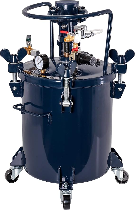 TCP Global 5 Gallon (20 Liter) Heavy Duty Steel Pressure Pot Paint Tank | with Air Powered Mixing Agitator, Clamp on Lid, Regulator, and Gauge - Pressure Pot for Epoxy Resin, Painting, and Autobody